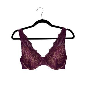 ThirdLove 24/7 Lace Contour Plunge Bra 34C 1/2 Burgundy Padded NEW